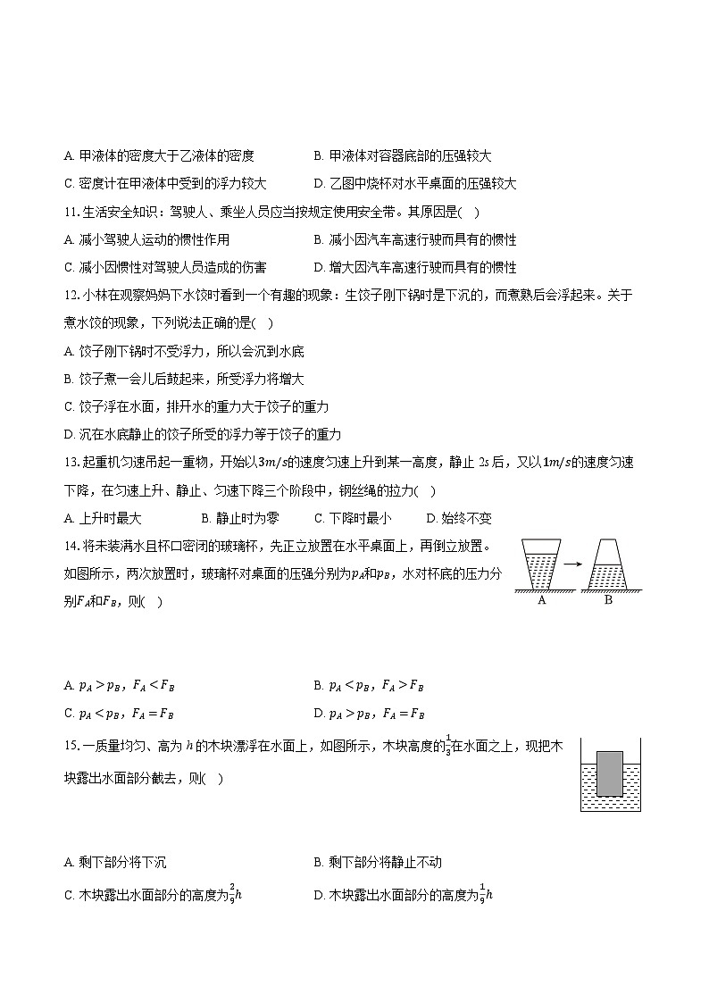 山东省临沂市郯城县2024--2025学年八年级下学期期中物理试题第3页