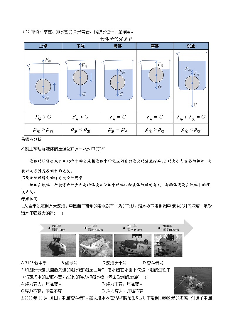 2025年九年级中考物理热点考点知识专项训练：热点三 下潜频次创纪录第2页