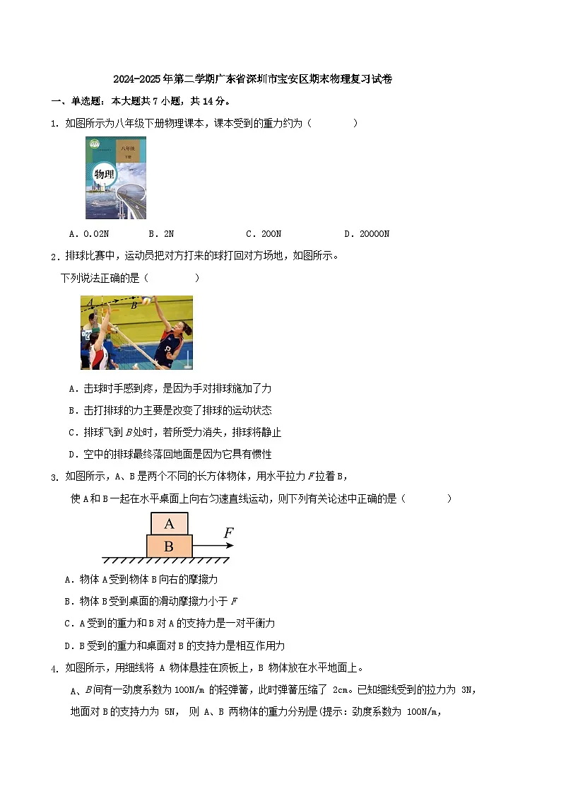 2024-2025年第二学期广东省深圳市宝安区期末物理复习试卷第1页