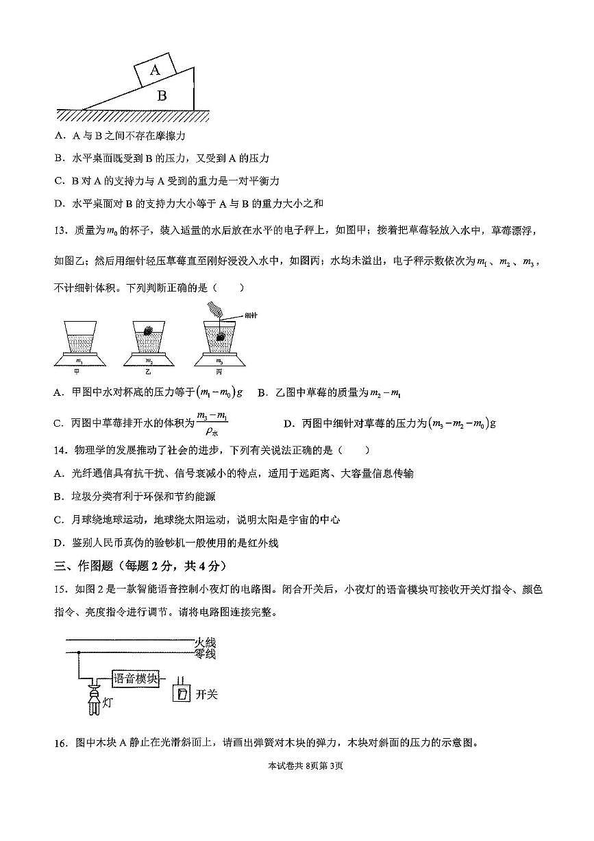 2025年河南师范大学附属中学中招第四次模拟考试物理试卷（中考模拟）第3页