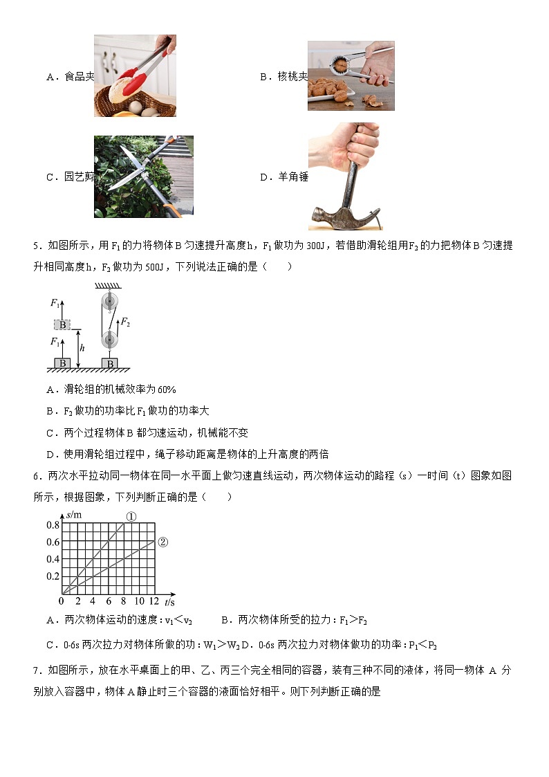 广东省2024-2025学年八年级下学期期末复习 物理练习题第2页