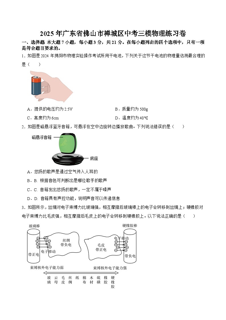 广东省佛山市禅城区2025年中考三模 物理练习卷第1页