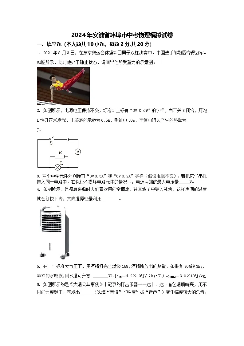 2024年安徽省蚌埠市中考物理模拟试卷第1页