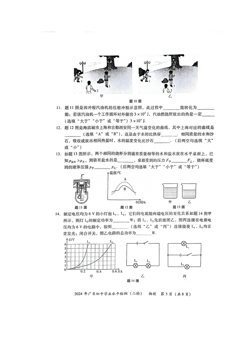 2024年广东省初中学业水平检测（二轮）物理试卷docx第3页