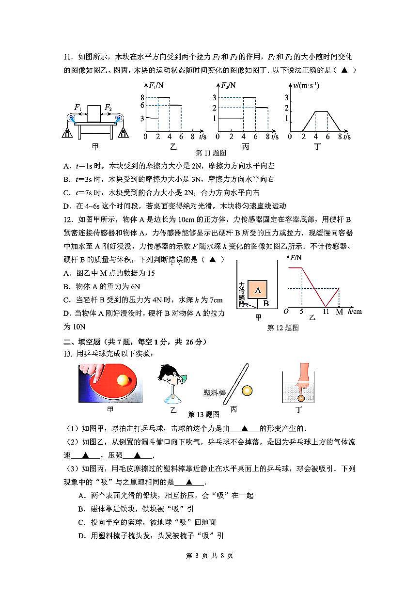 江苏省扬州市仪征市部分学校2024-2025学年八年级下物理期末试卷第3页