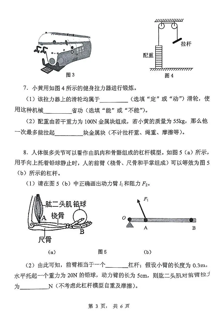 上海市黄浦区2024-2025年八年级下学期期末物理试题+第3页