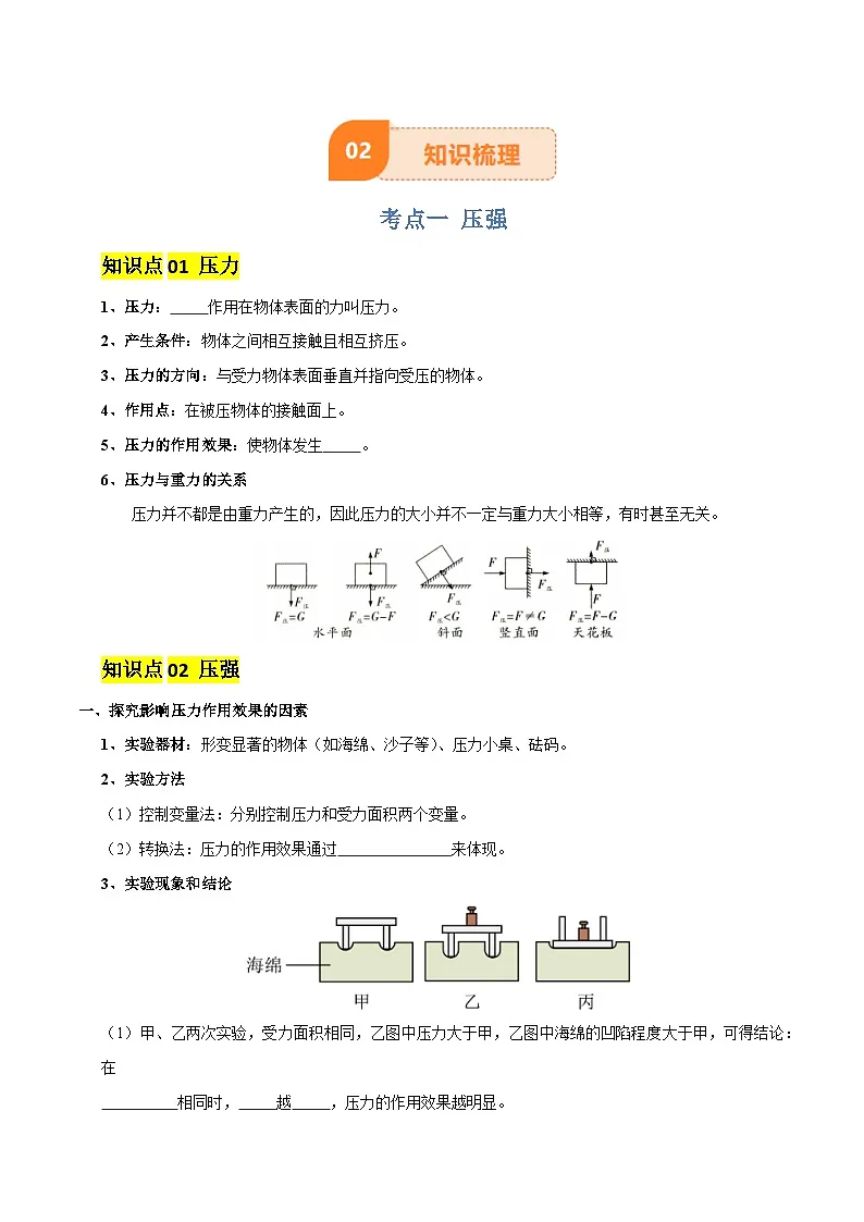 专题10 压强（4大模块知识清单+5个易混易错+5种方法技巧+典例真题精析）（原卷版）第3页