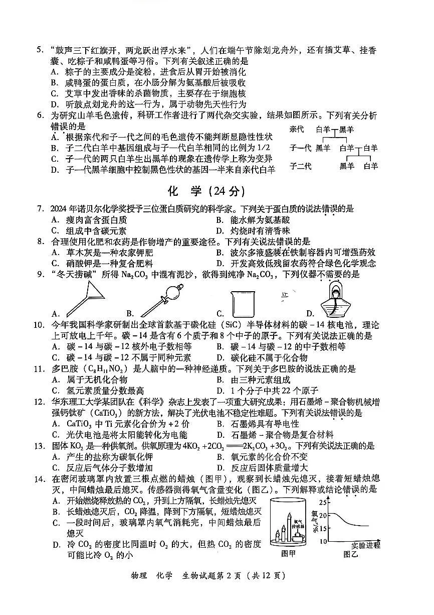2025年四川省泸州市中考物理、化学、生物试题学业水平考试第2页