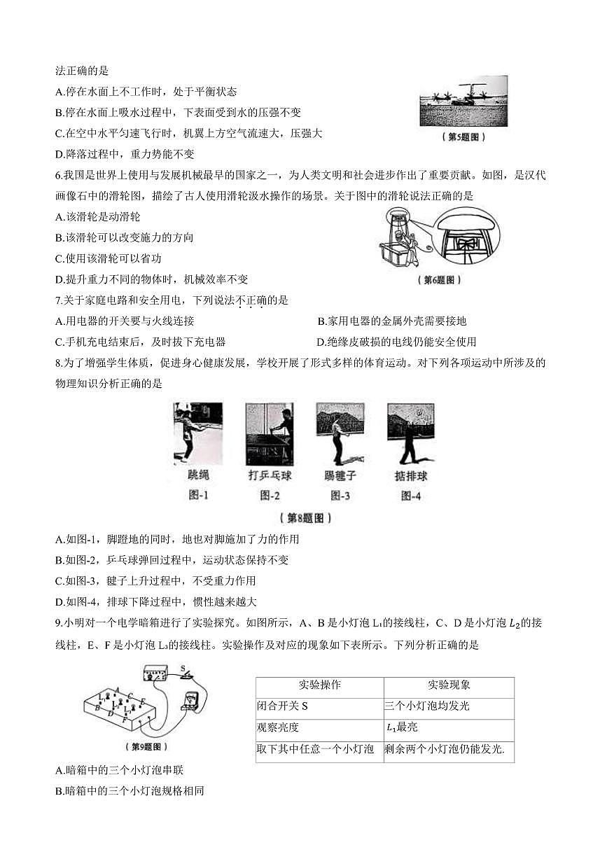 2025年陕西省初中学业水平考试物理试卷B卷（附答案）第2页