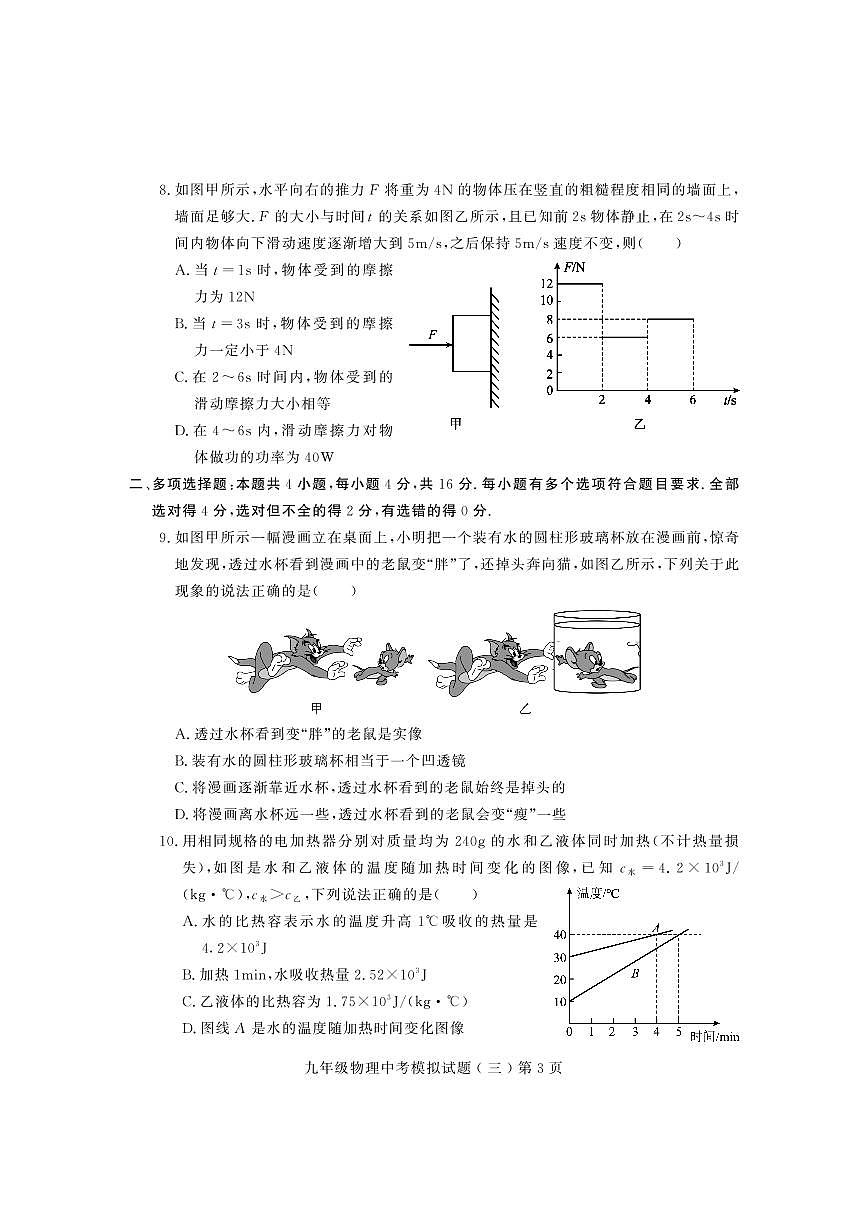 2024年山东省诸城市九年级物理中考模拟试题三第3页