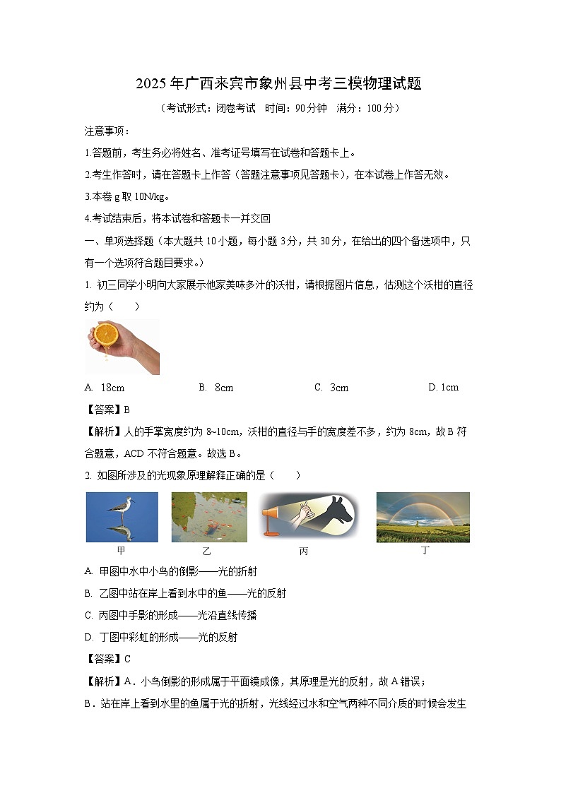 2025年广西来宾市象州县中考三模物理试卷（解析版）第1页