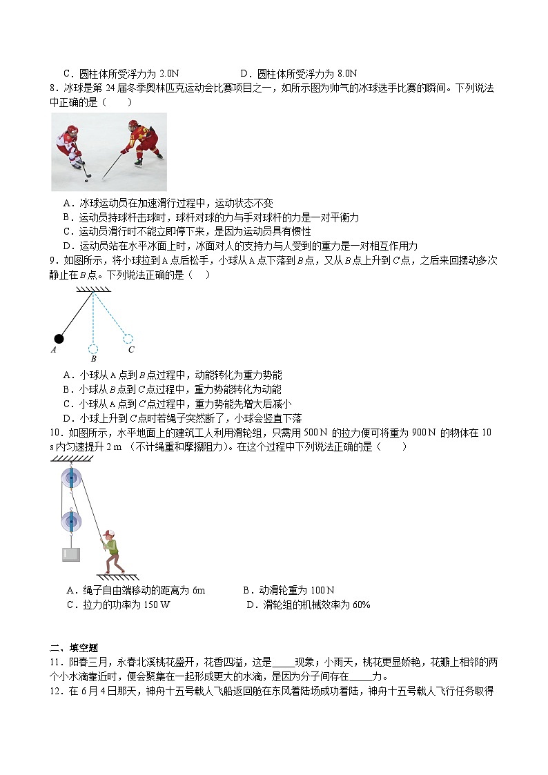 2025年沪科版八年级（初二）下学期物理期末考试模拟测试卷01第2页