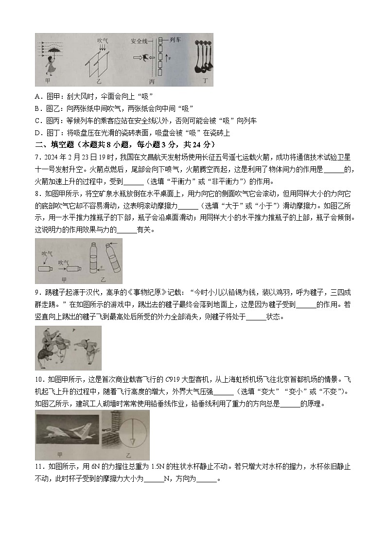 甘肃省庆阳市2023-2024学年八年级下学期5月期中物理试题第2页