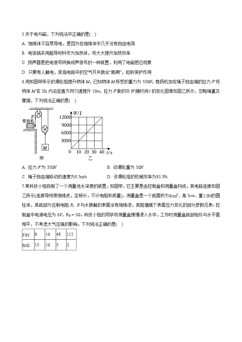 重庆市北碚区西南大学附中2025年中考 物理模拟练习卷（4）第2页