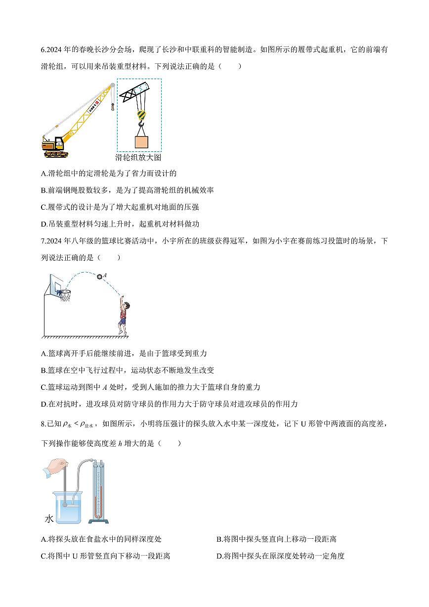 2024年青竹湖湘一外国语学校八年级下册期末物理试卷第2页