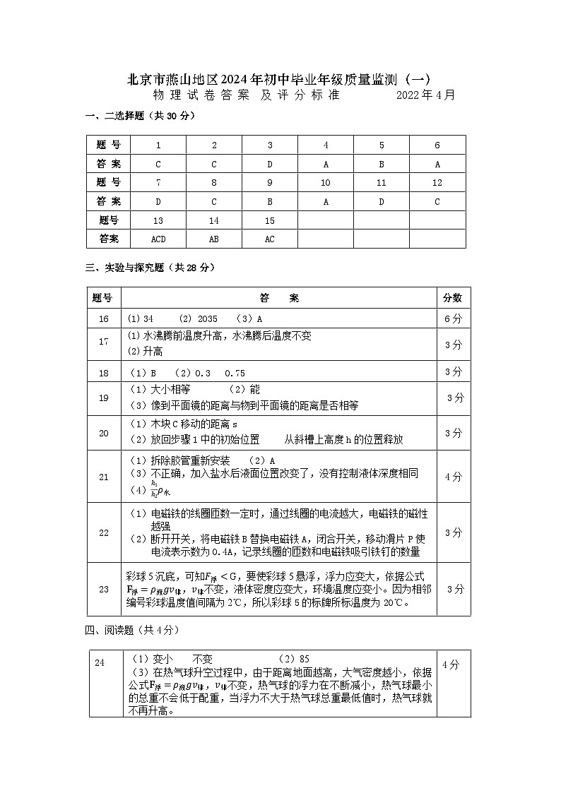 燕山物理一模答案 - 副本第1页