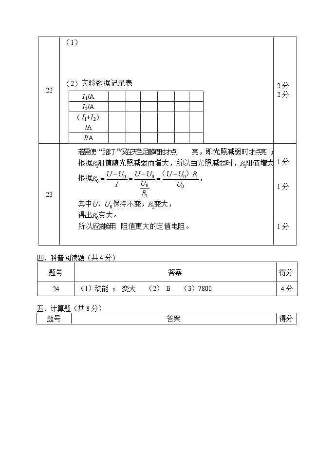 石景山--2025-5-初三物理答案第2页