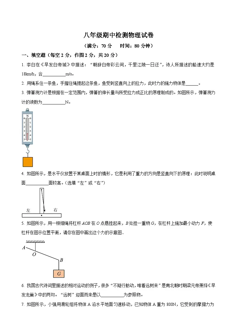 【8物（粤）期中】铜陵市义安区2023-2024学年八年级下学期期中考试物理试题第1页
