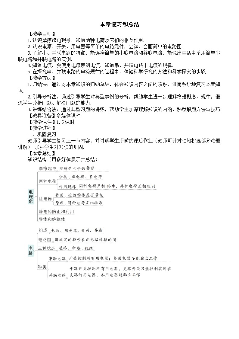 初中物理新人教版九年级全册第一十五章本章复习和总结教案（2025秋）第1页