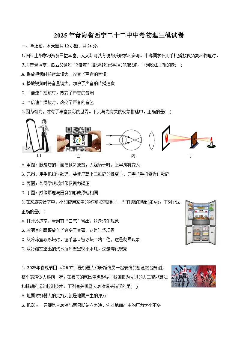 2025年青海省西宁二十二中中考物理三模试卷第1页