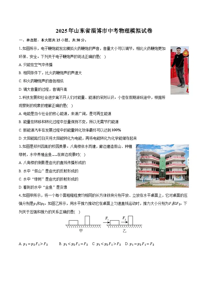 2025年山东省淄博市中考物理模拟试卷第1页