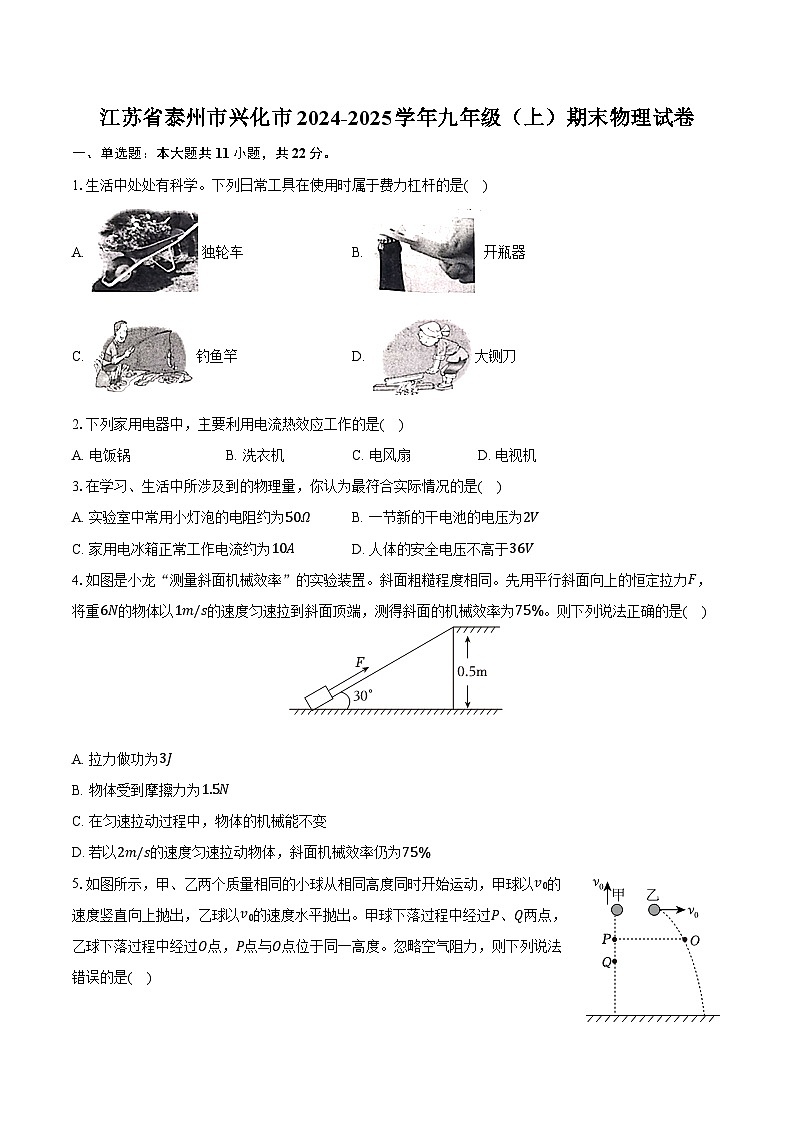 江苏省泰州市兴化市2024-2025学年九年级（上）期末物理试卷第1页
