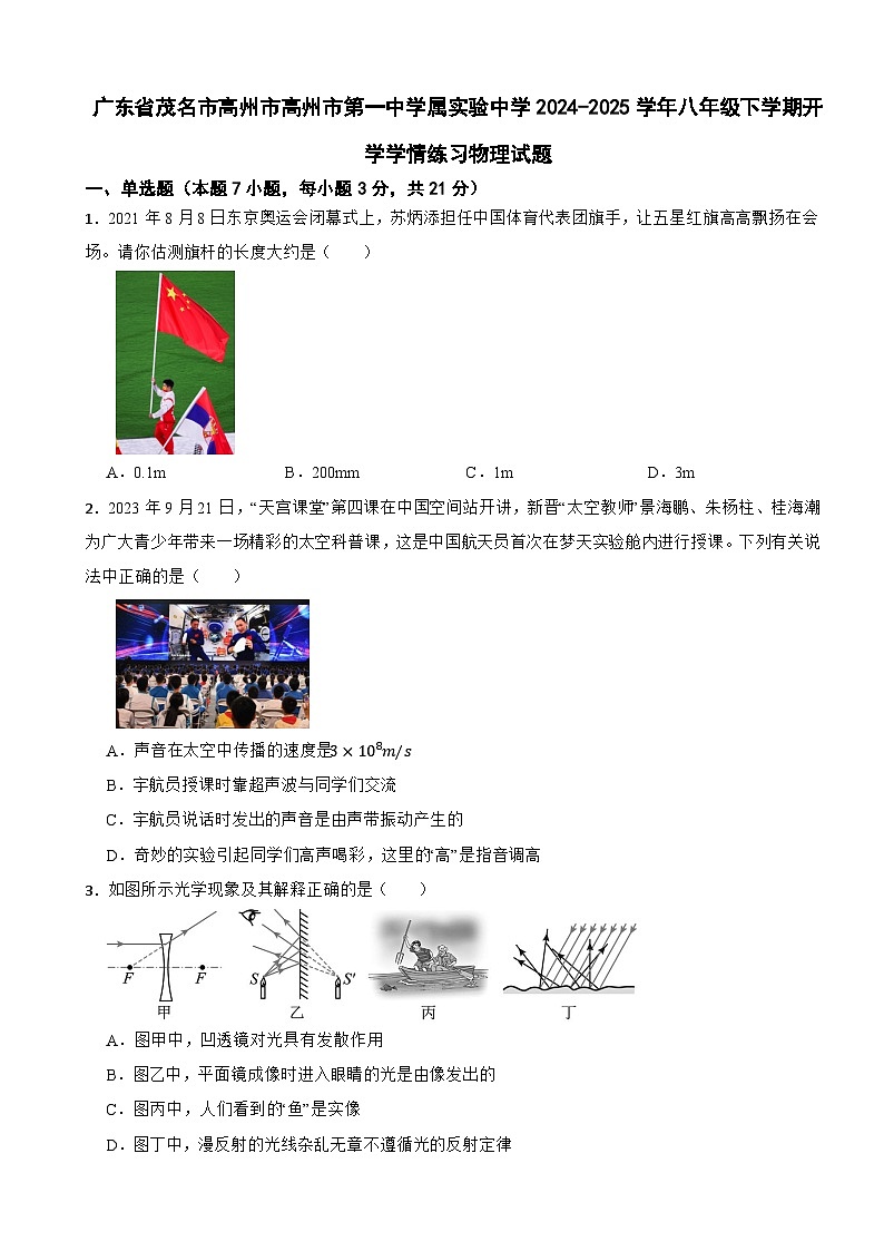 广东省茂名市高州市高州市第一中学属实验中学2024-2025学年八年级下学期开学学情练习物理试题第1页