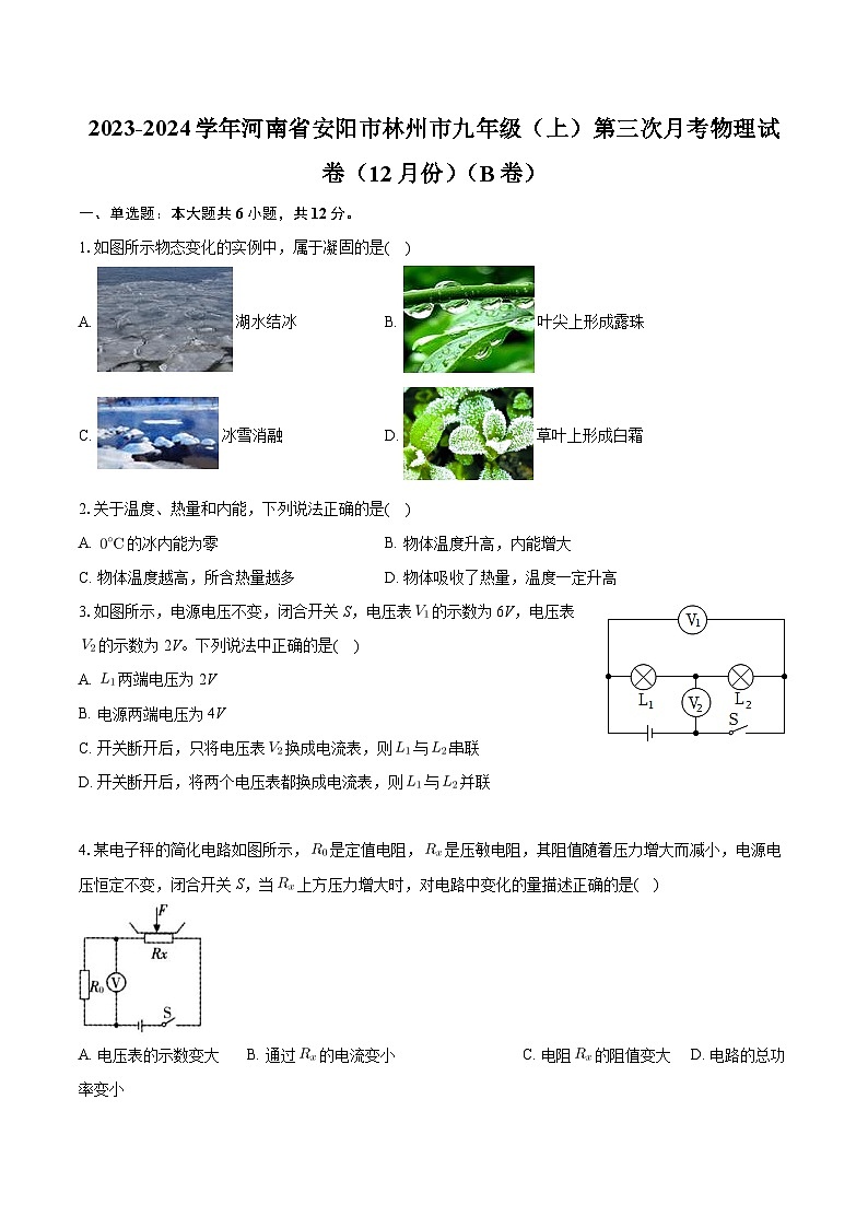 河南省安阳市林州市2023-2024学年九年级（上）第三次月考物理试卷（12月份）（B卷）第1页