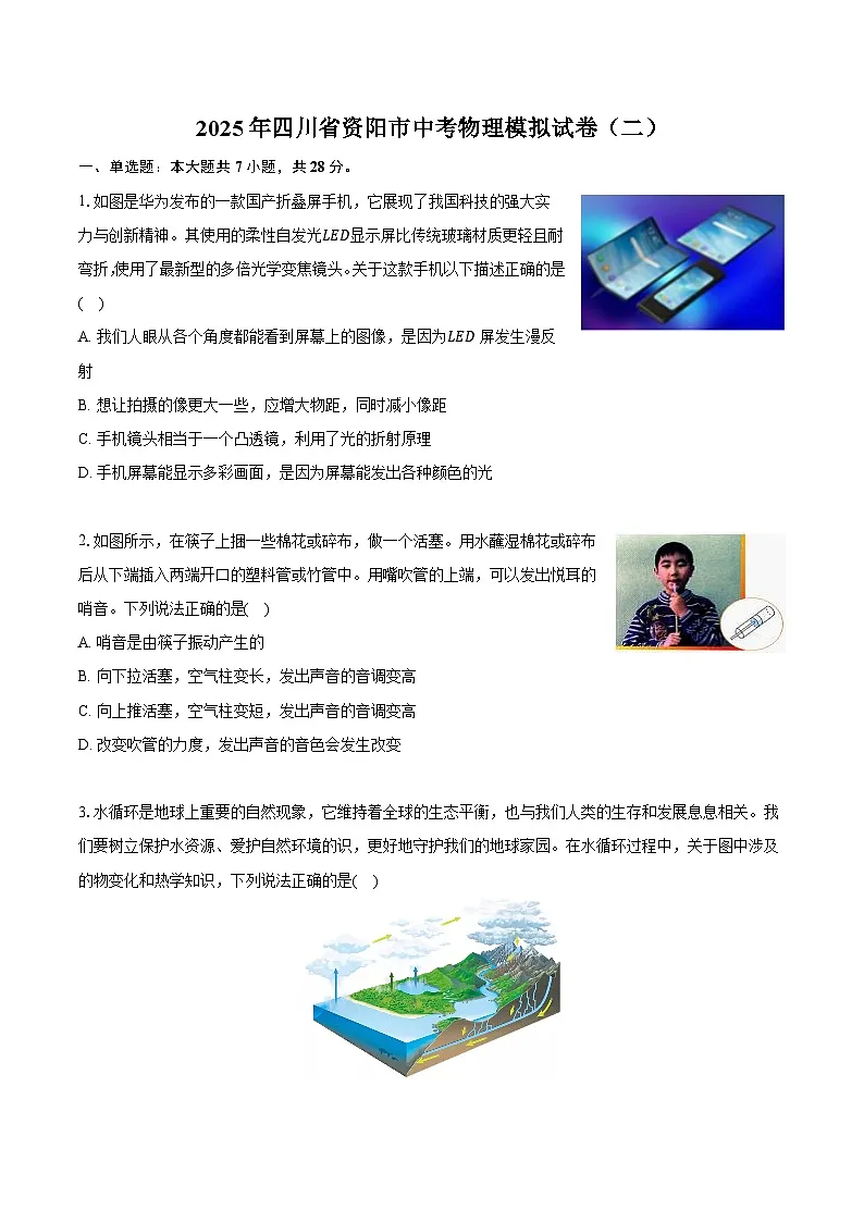 2025年四川省资阳市中考物理模拟试卷（二）（含解析）第1页