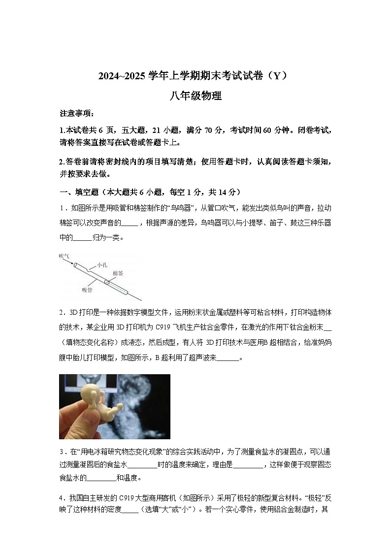 河南省漯河市舞阳县2024_2025学年八年级上册期末考试物理试卷[有解析]第1页