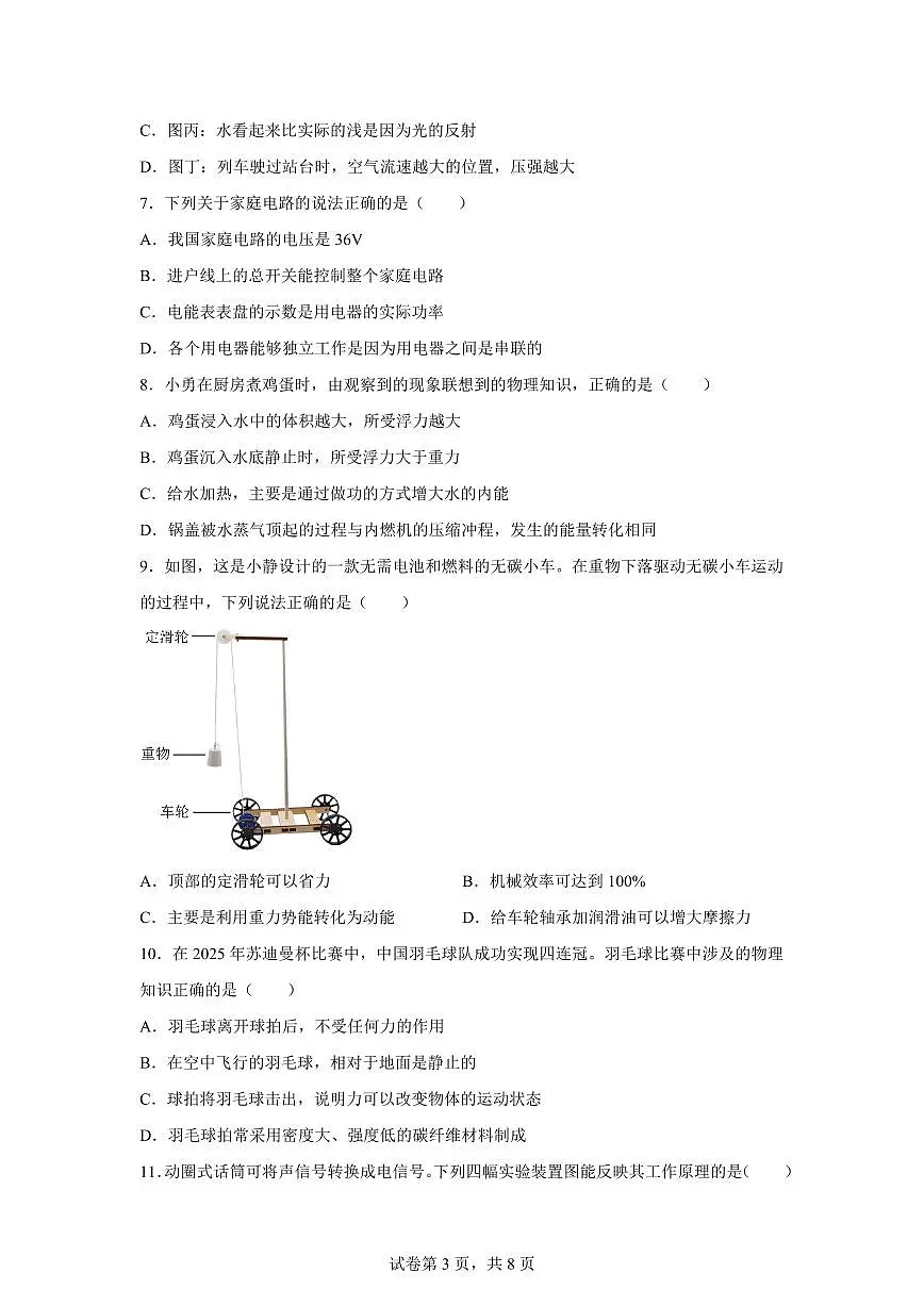 2025届湖南省中考物理真 题试卷[附解析]第3页