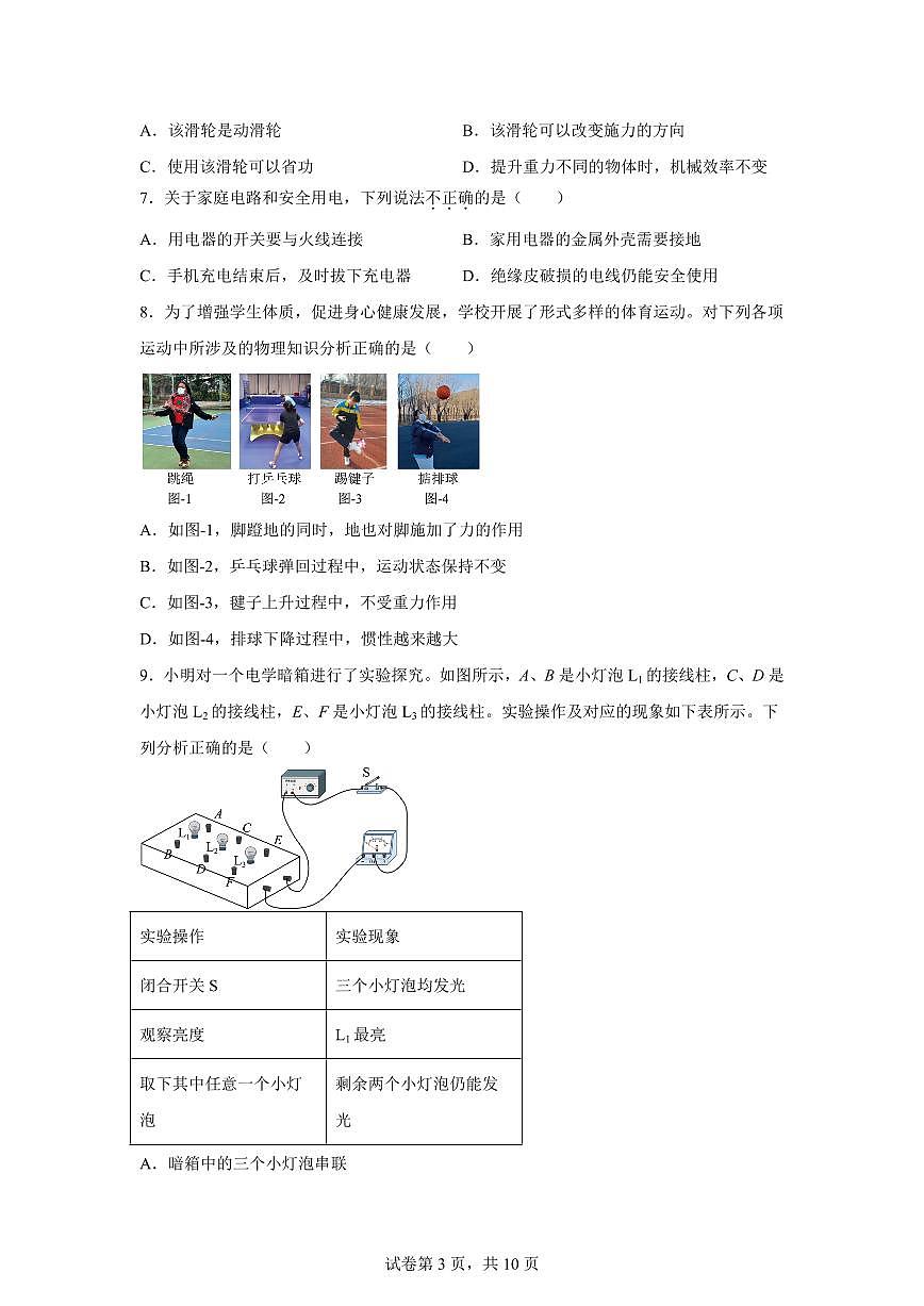 2025届陕西省中考物理试卷（B卷）[附解析]第3页
