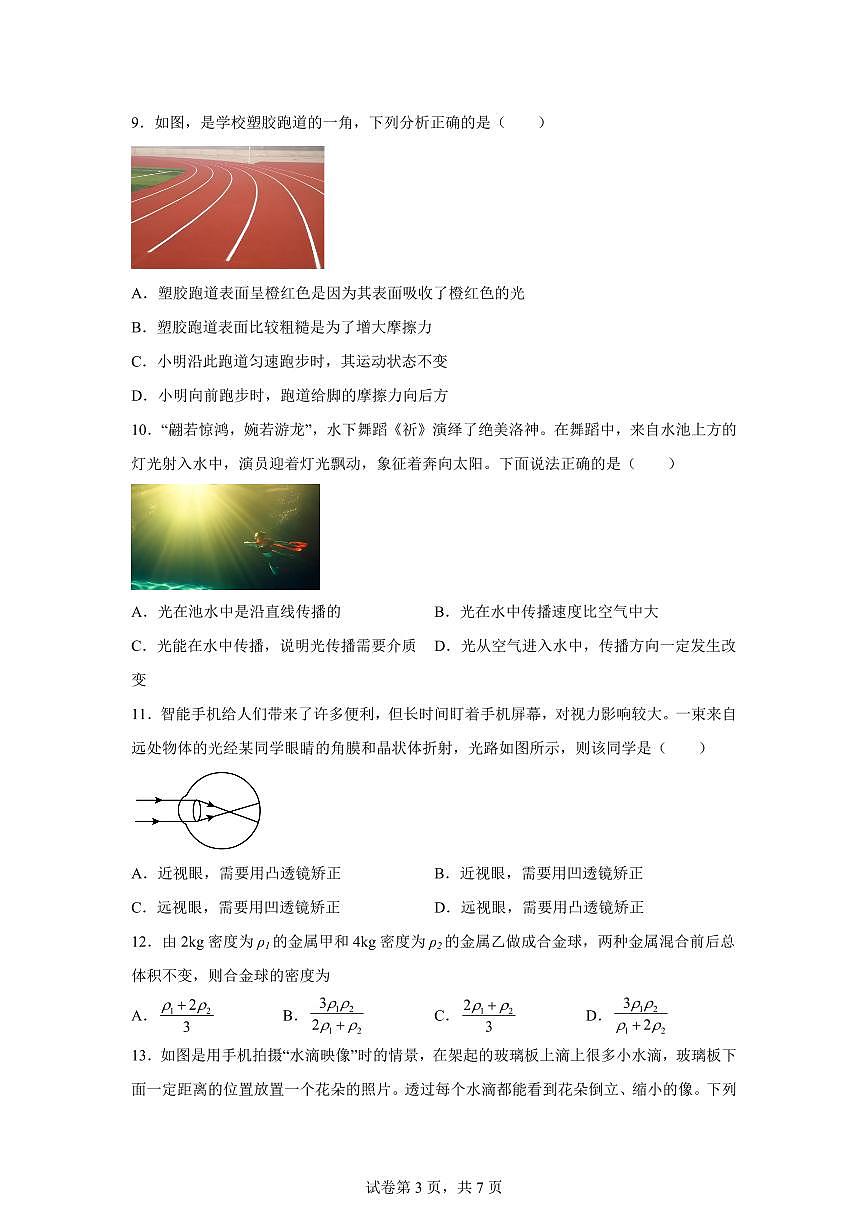 河南省周口市沈丘县2024~2025学年八年级上册期末物理试卷[附解析]第3页