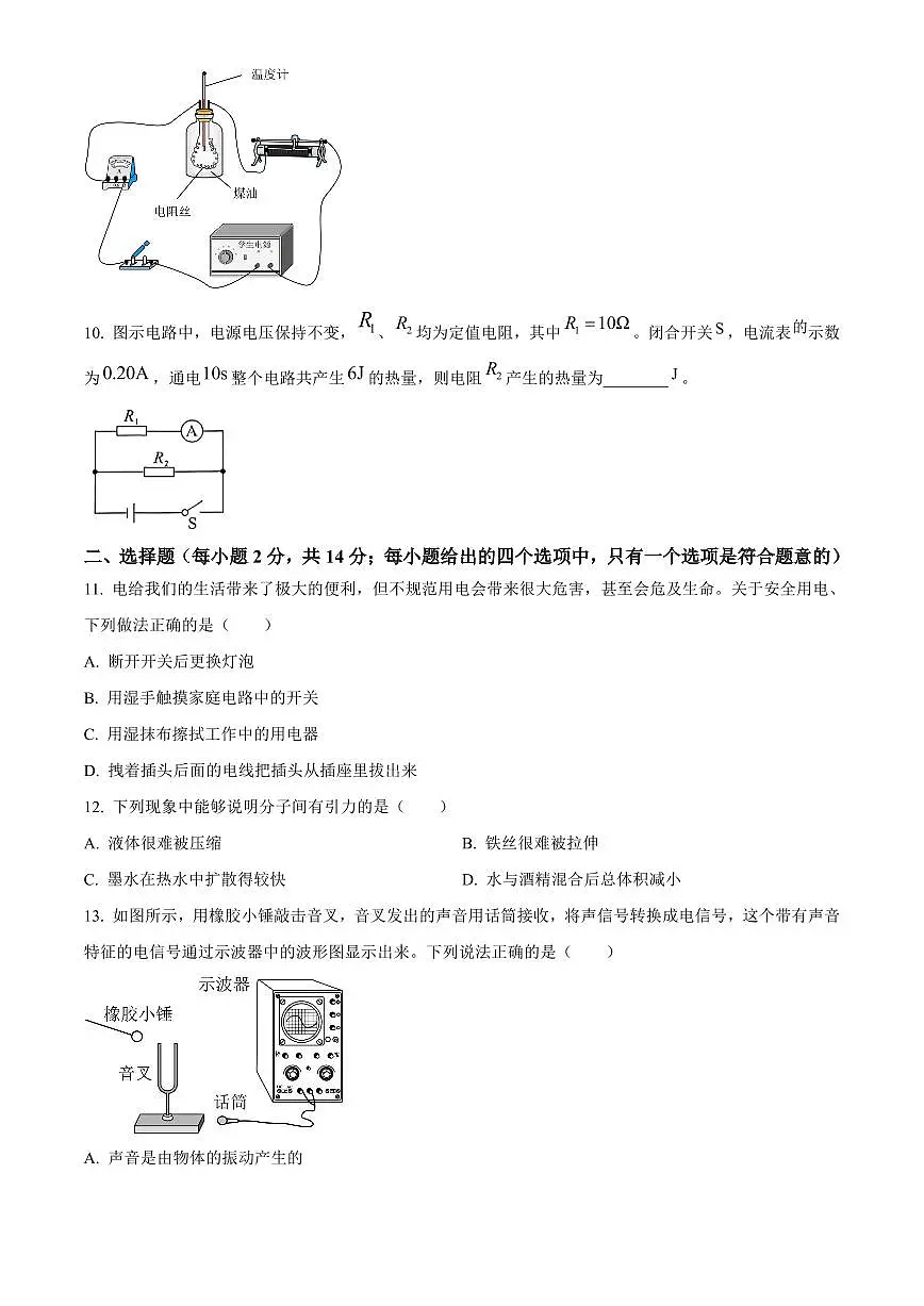 2025年安徽省初中学业水平考试中考物理真题试卷(中考真题+答案)第3页