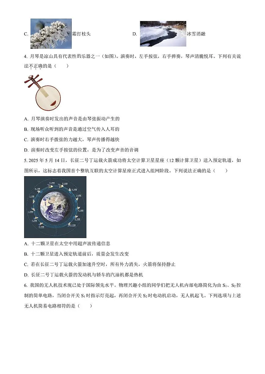 2025年四川省凉山州初中学业水平考试中考物理真题试卷(中考真题+答案)第2页
