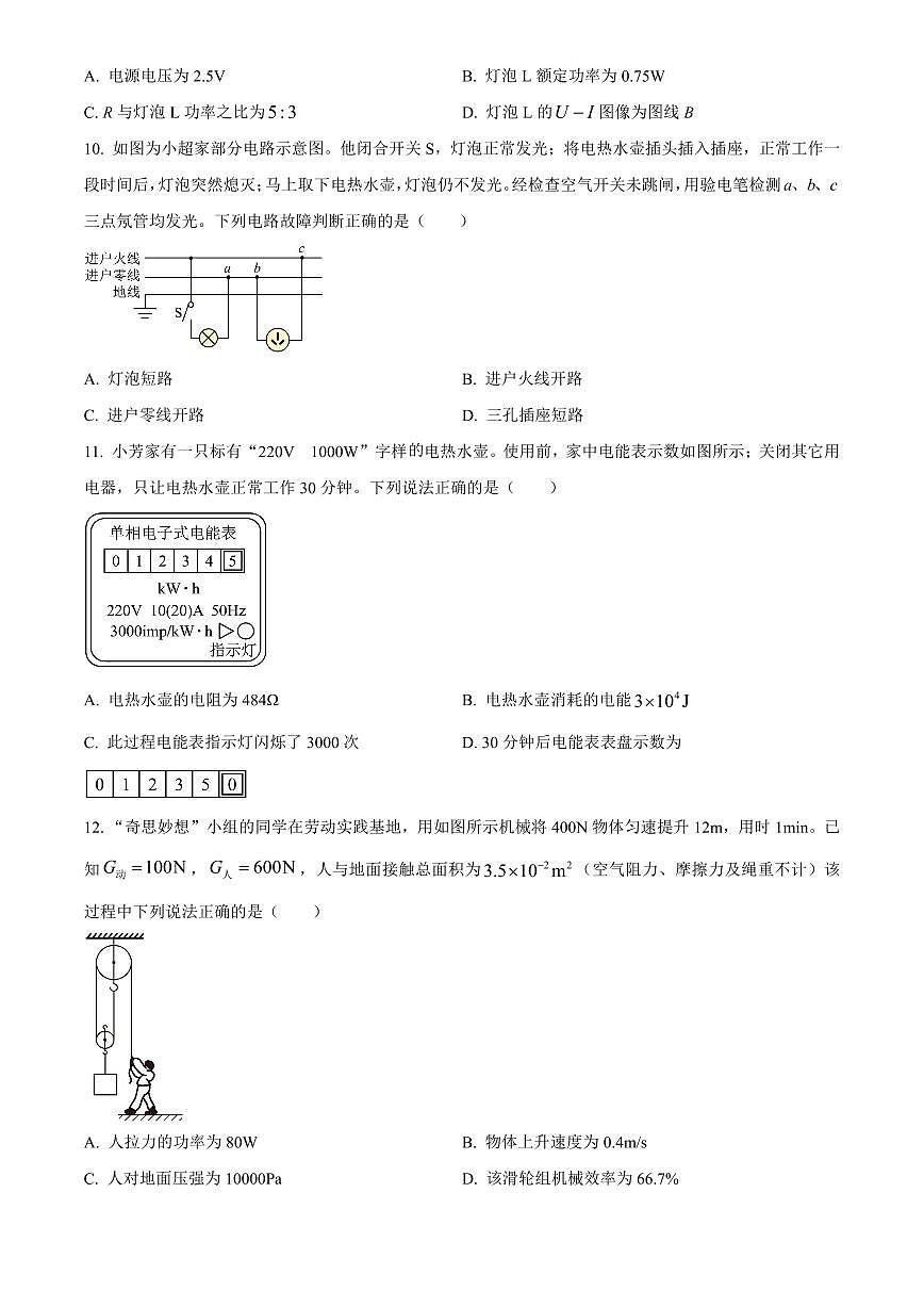 2025年四川省达州市初中学业水平考试中考物理真题试卷(中考真题+答案)第3页