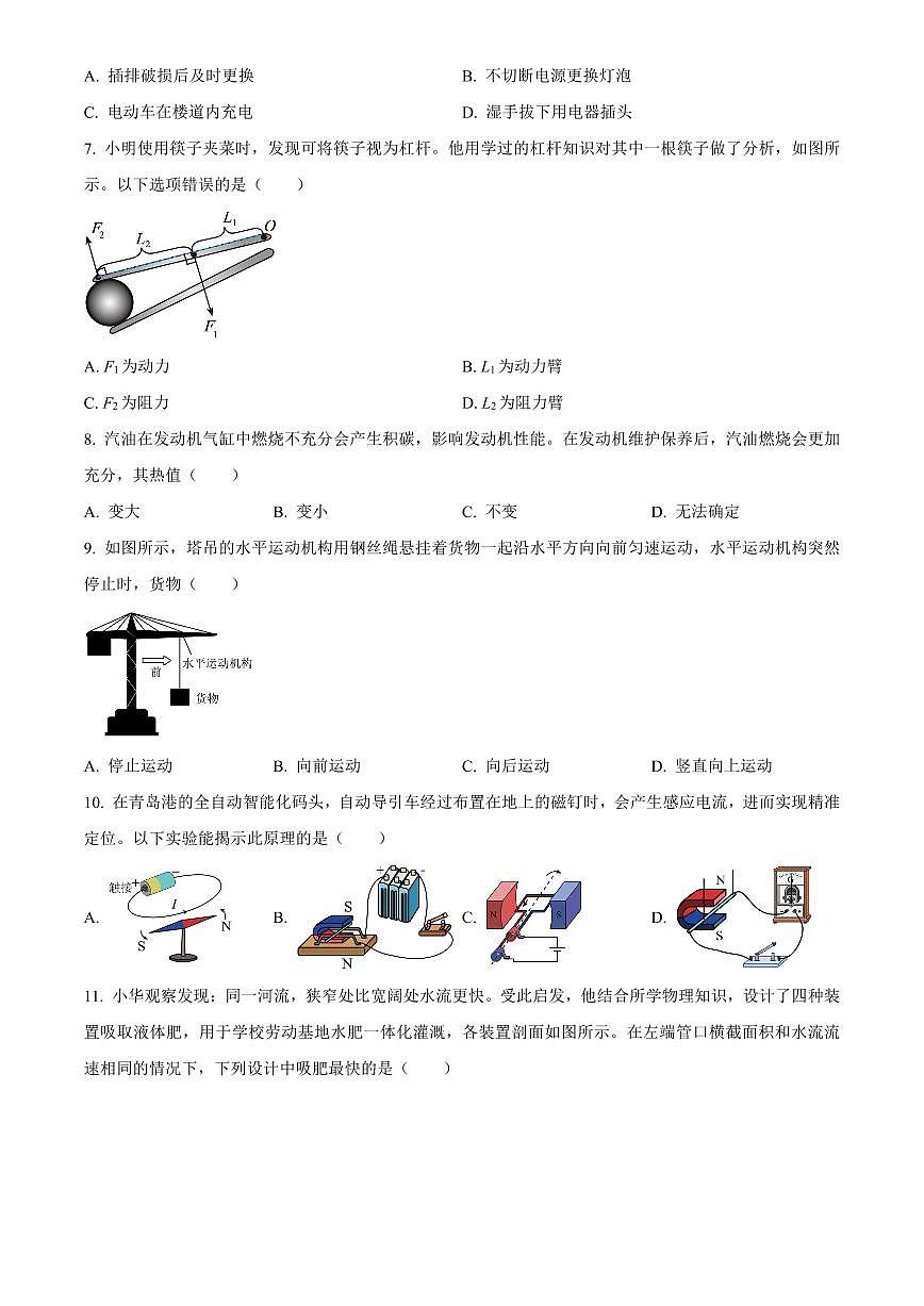 2025年山东省初中学业水平考试中考物理真题试卷(中考真题+答案)第2页