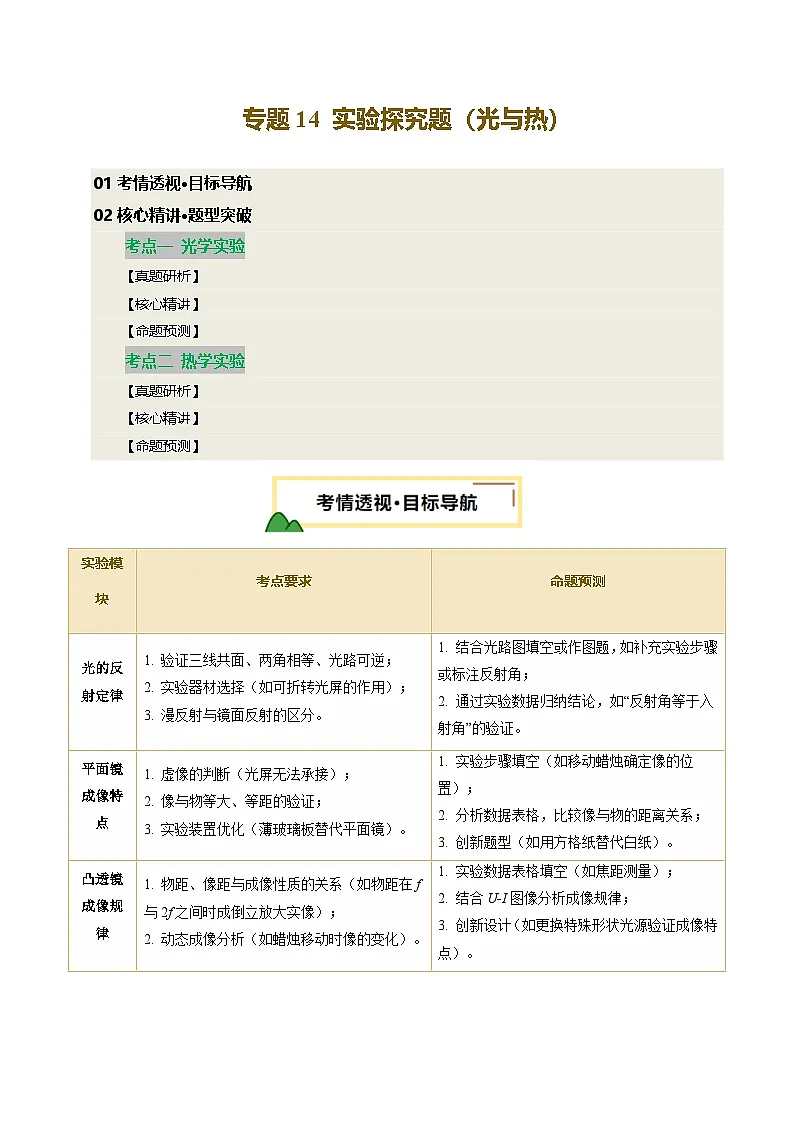 2025安徽中考物理重点题型 专题14 实验探究题（光与热）（讲练合一）第1页