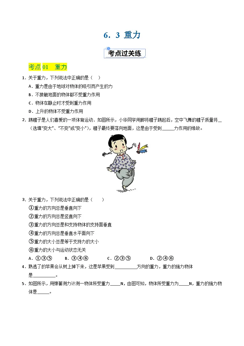 6.3 重力（分层练习）（原卷版）第1页
