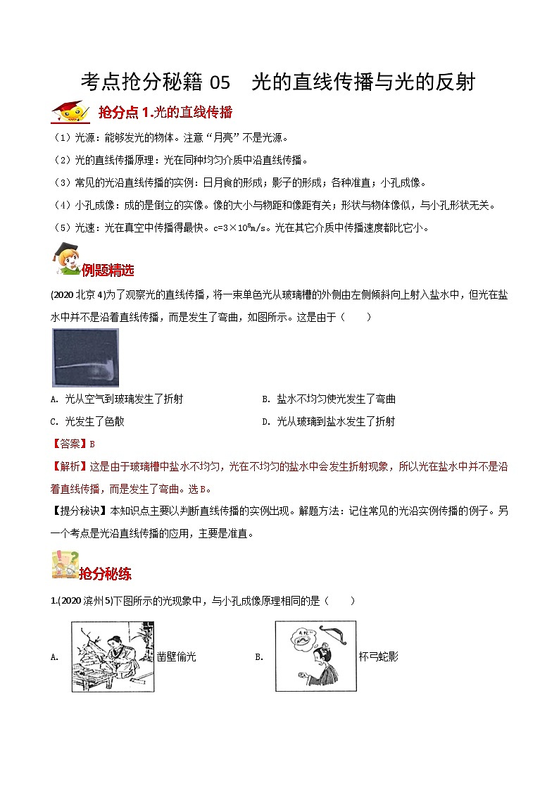 秘籍 05  光的直线传播与光的反射（解析版）第1页