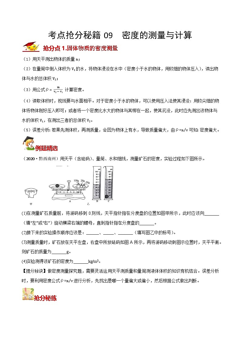 秘籍 09  密度的测量与计算（原卷版）第1页