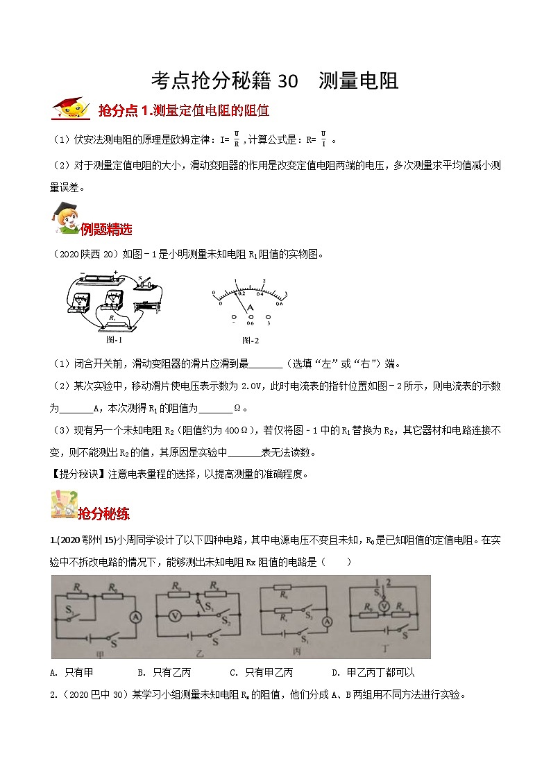 秘籍 30  测量电阻（原卷版）第1页