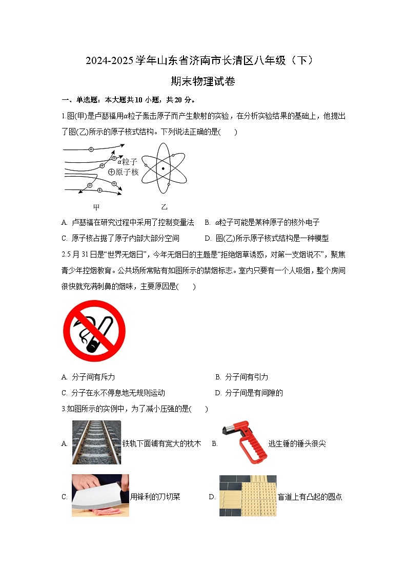 山东省济南市长清区2024-2025学年八年级下学期期末物理试卷（解析版）第1页