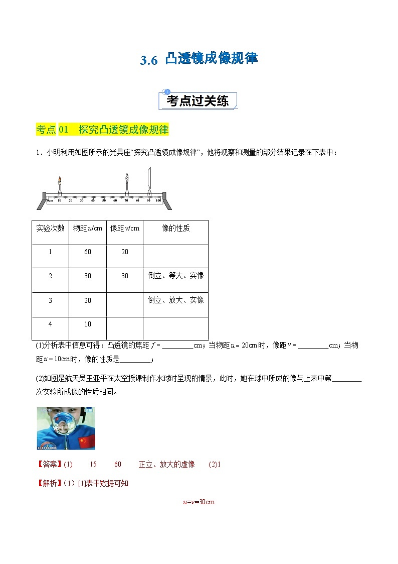 3.6 凸透镜成像规律（分层练习）（解析版）第1页