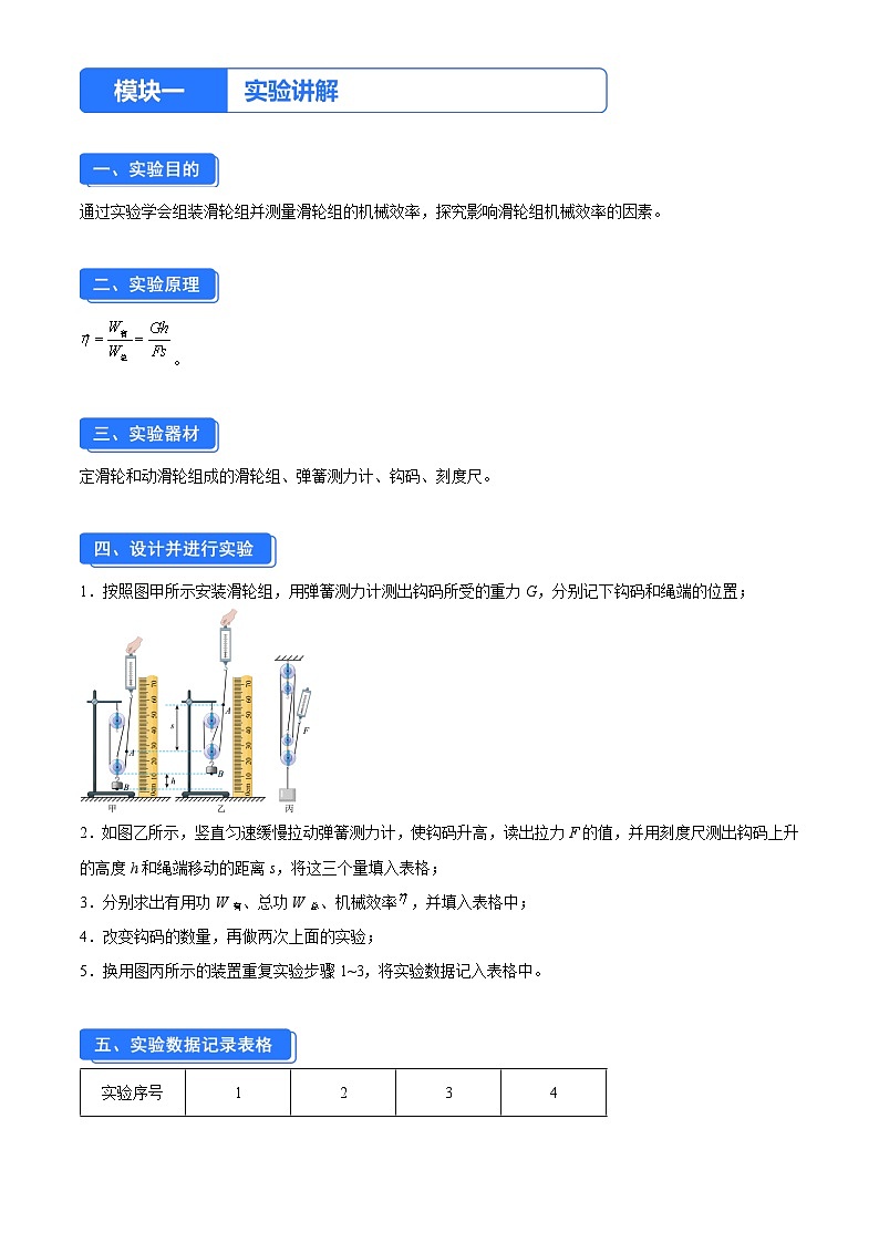 实验十二 测量滑轮组的机械效率（原卷版）第1页