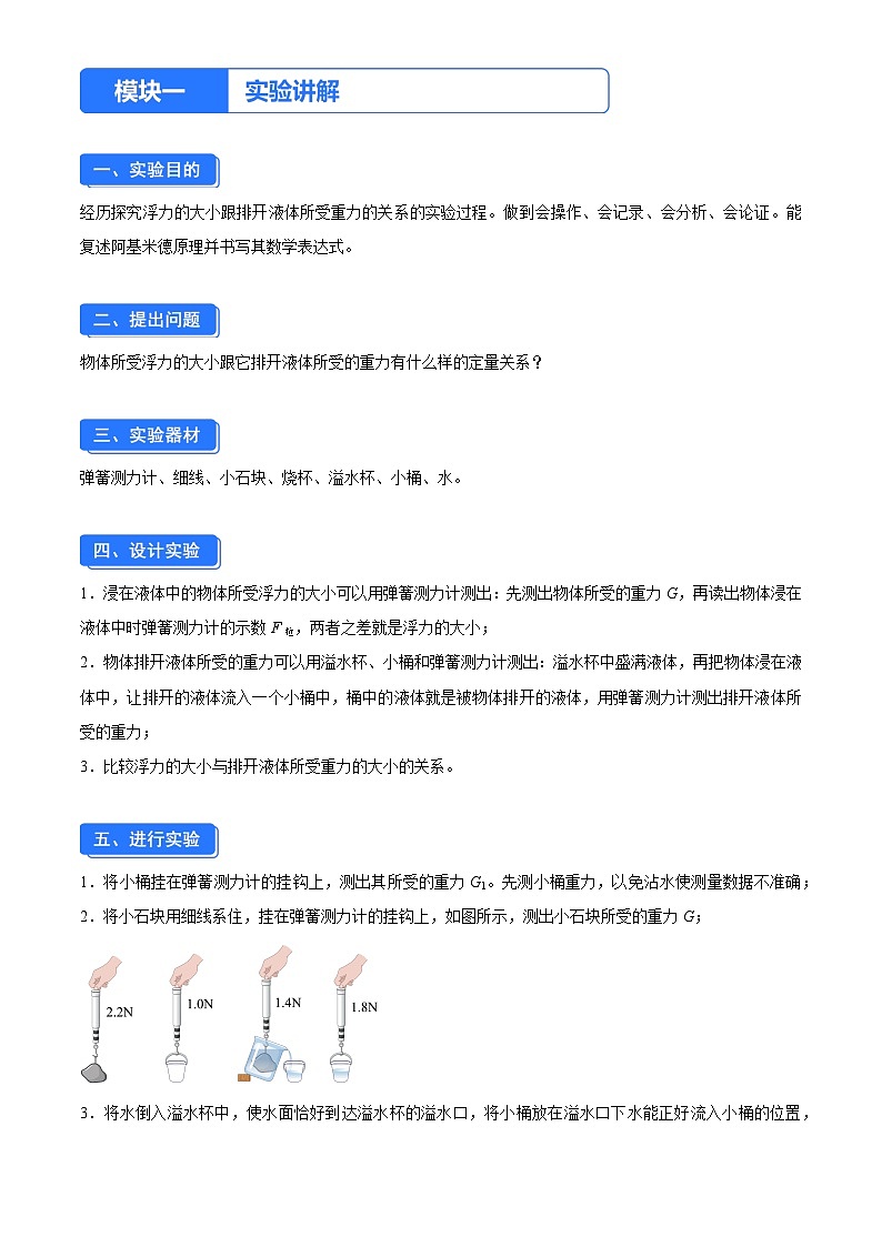 实验九 探究浮力的大小跟排开所受重力的关系（解析版）第1页