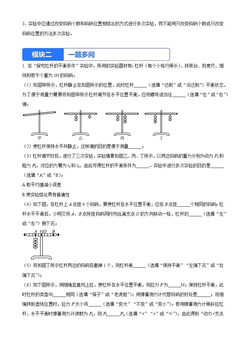 实验十一 探究杠杆的平衡条件（原卷版）第3页