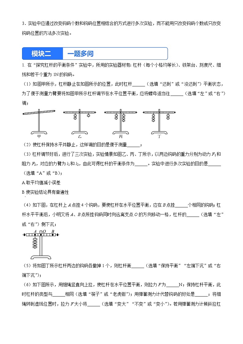 实验十一 探究杠杆的平衡条件（解析版）第3页