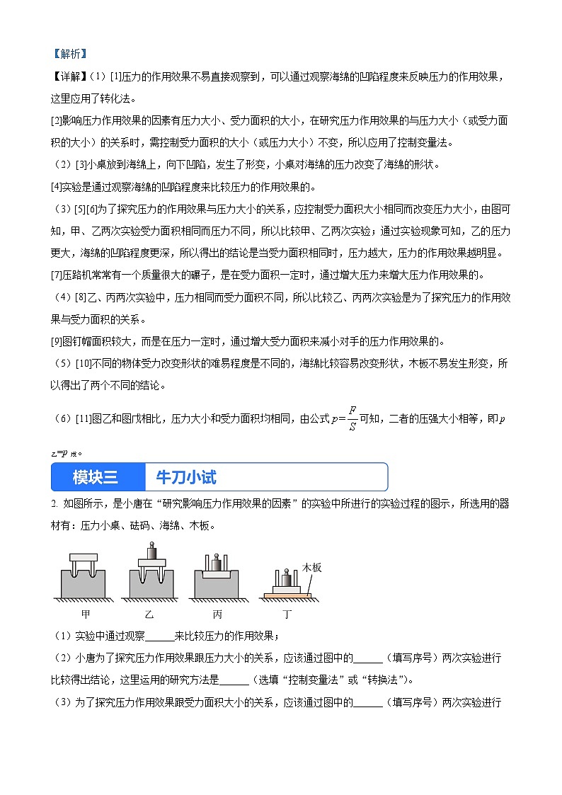实验六 探究影响压力作用效果的因素（解析版）第3页