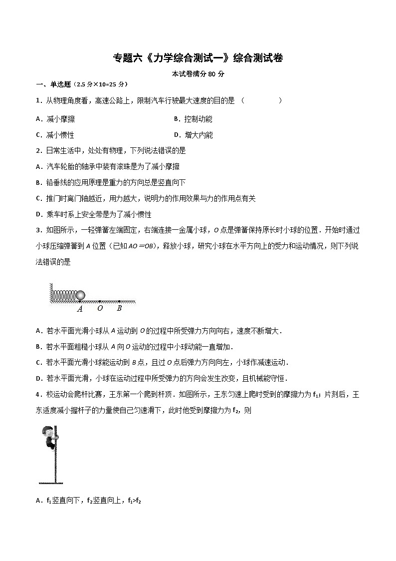 专题06 力学综合测试一（原卷版）第1页